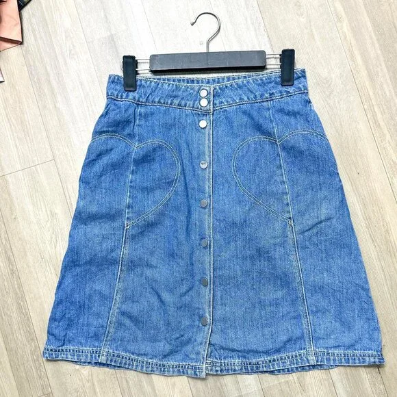Button-Front Denim Short Skirt - Picture 1 of 3